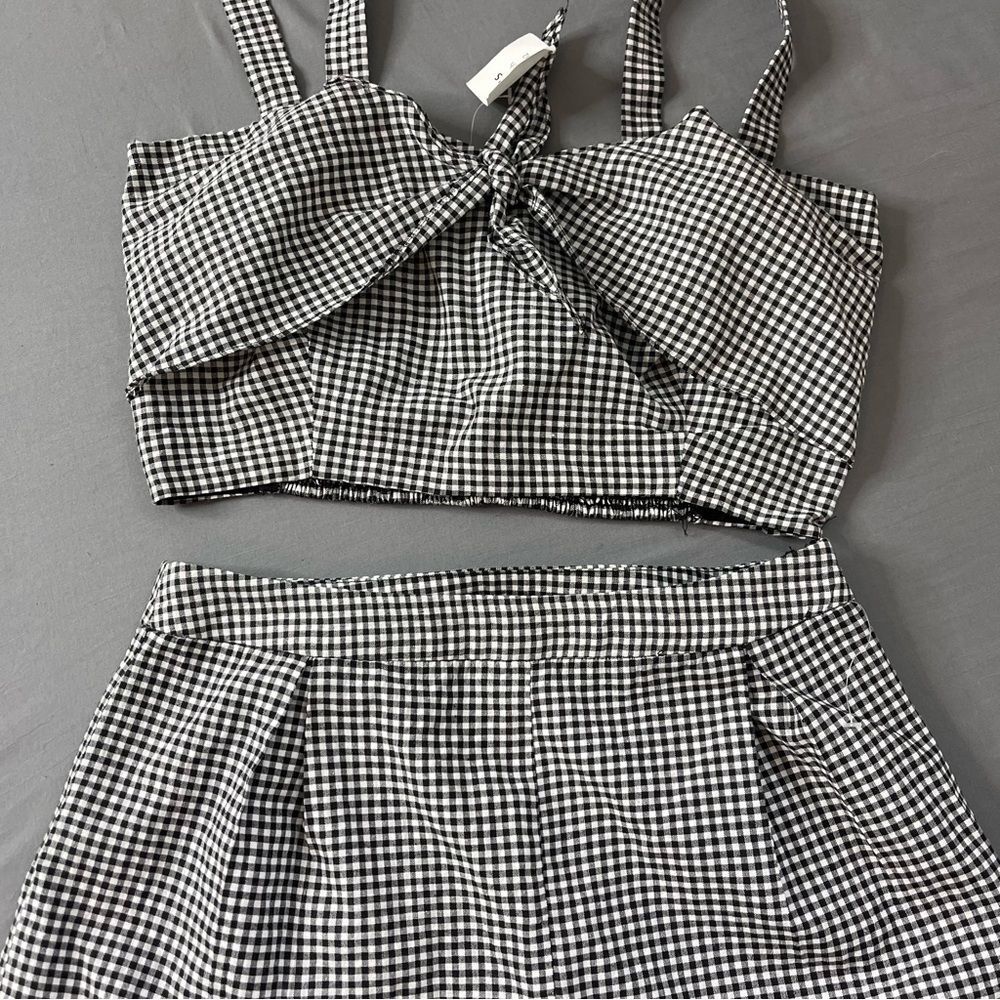 Tilly’s 2 piece matching short top set high wasted gingham tank size large - Picture 6 of 14